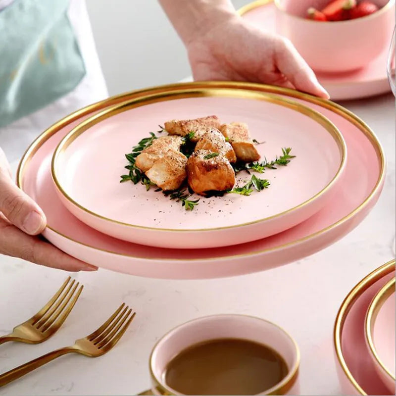 Pink Porcelain Tableware with Gold Rim