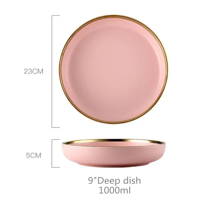Pink Porcelain Tableware with Gold Rim