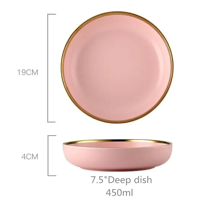 Pink Porcelain Tableware with Gold Rim