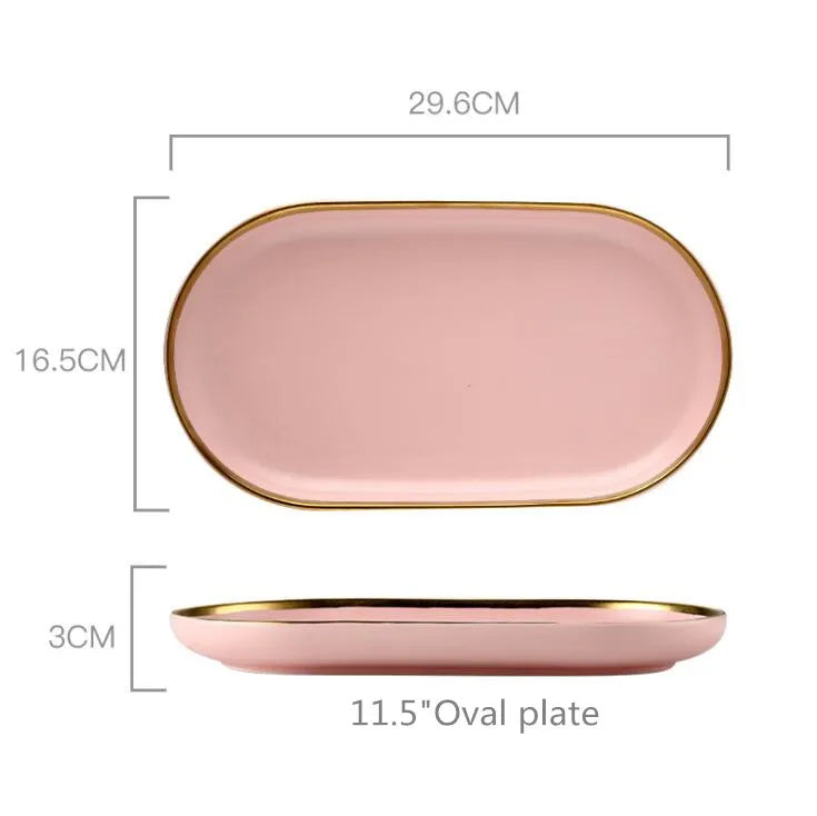 Pink Porcelain Tableware with Gold Rim