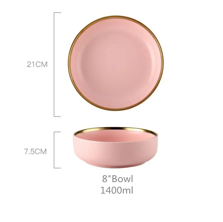 Pink Porcelain Tableware with Gold Rim