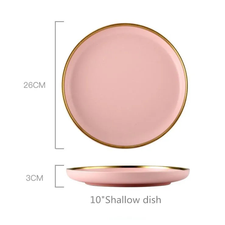 Pink Porcelain Tableware with Gold Rim