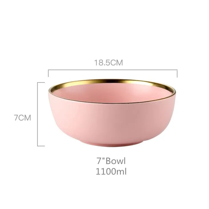 Pink Porcelain Tableware with Gold Rim