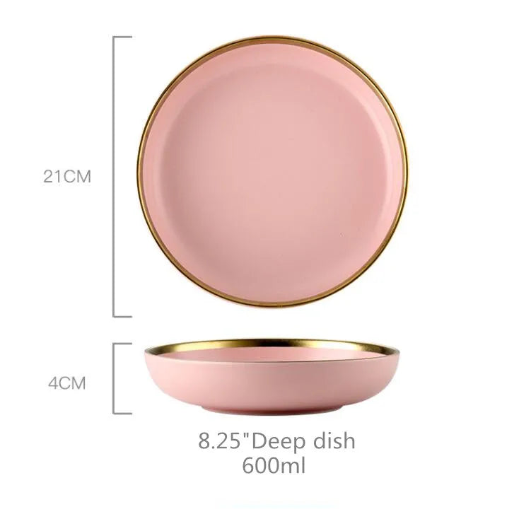 Pink Porcelain Tableware with Gold Rim