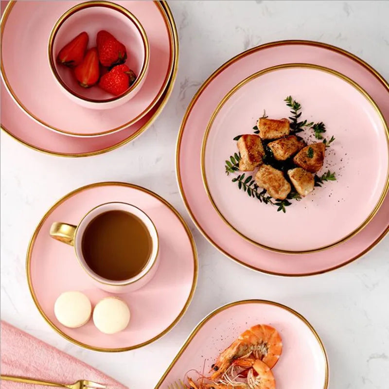 Pink Porcelain Tableware with Gold Rim