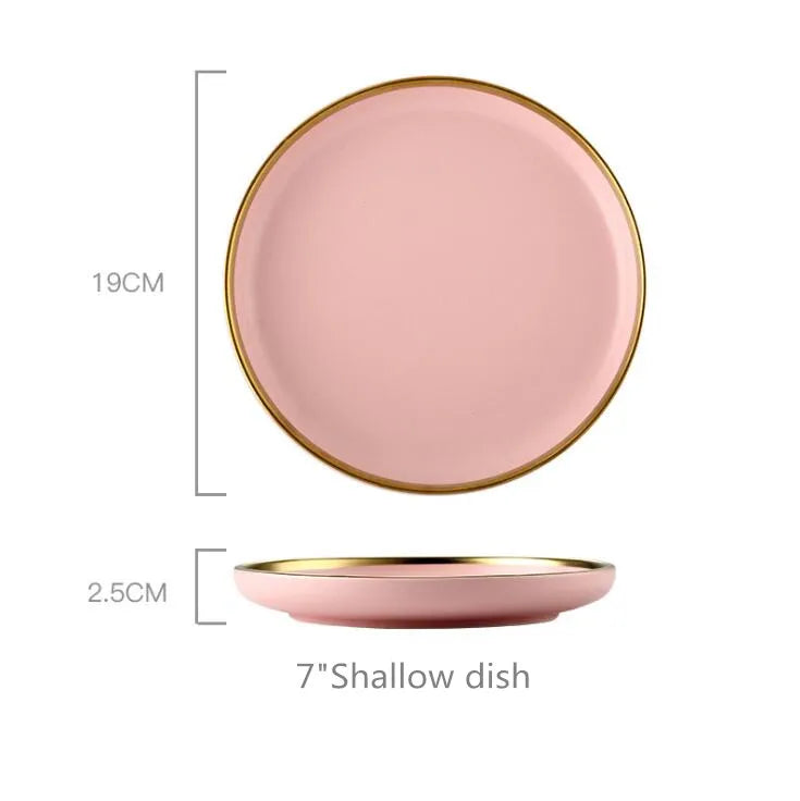 Pink Porcelain Tableware with Gold Rim