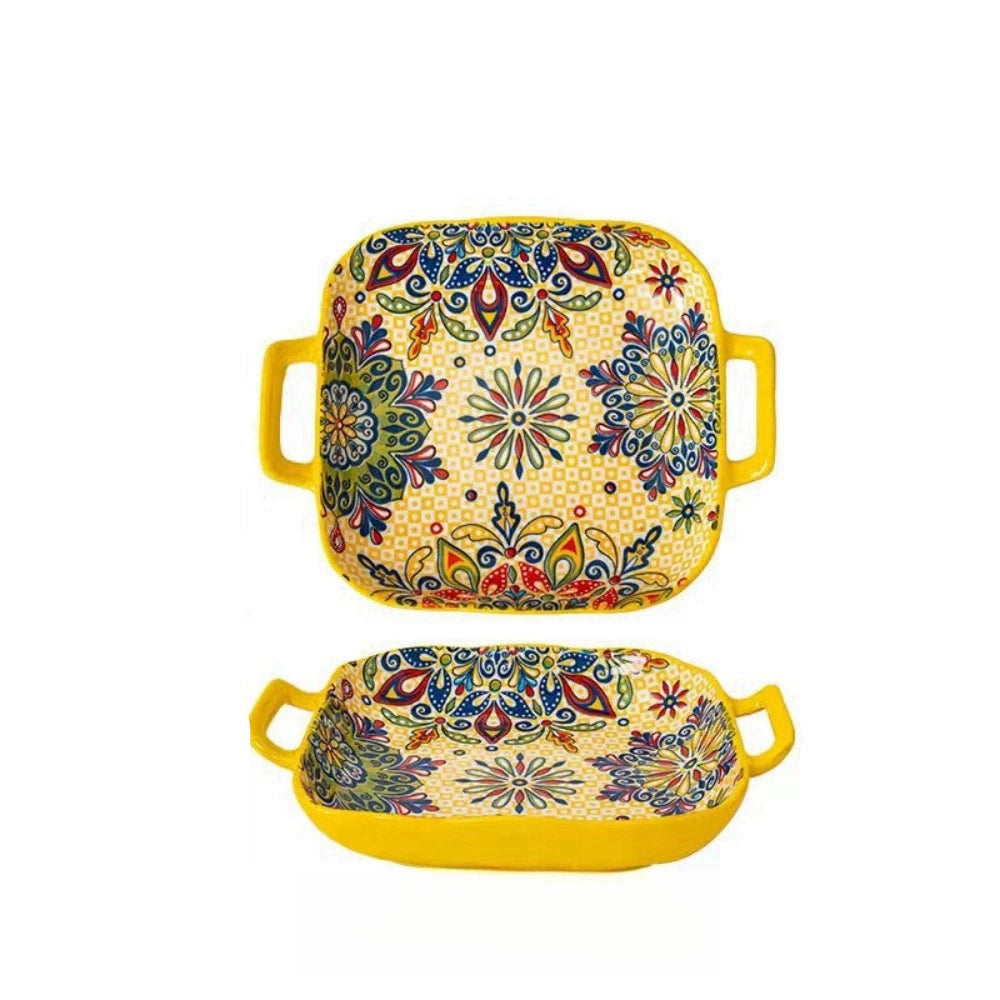 Colorful Ceramic Serving Dishes with Handles