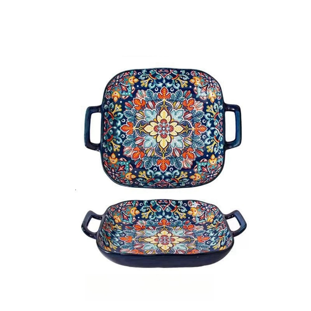 Colorful Ceramic Serving Dishes with Handles
