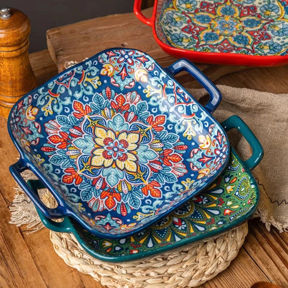 Colorful Ceramic Serving Dishes with Handles