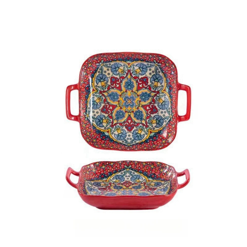 Colorful Ceramic Serving Dishes with Handles