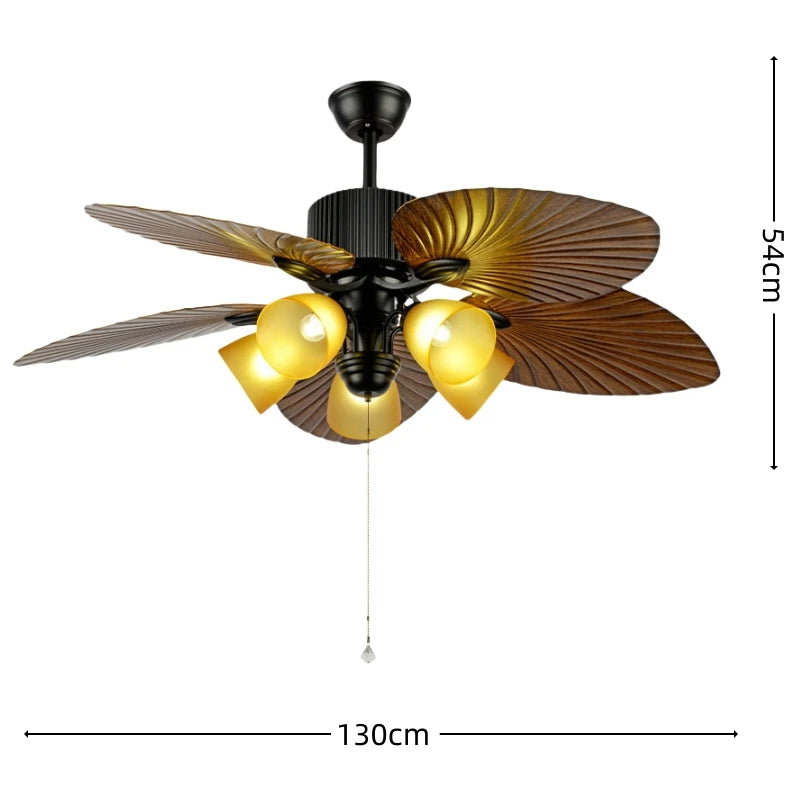 Retro Ceiling Fan with Wooden Blades and Integrated Light
