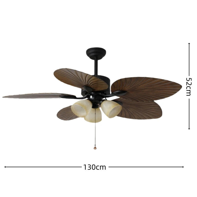 Retro Ceiling Fan with Wooden Blades and Integrated Light