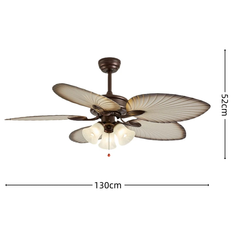 Retro Ceiling Fan with Wooden Blades and Integrated Light