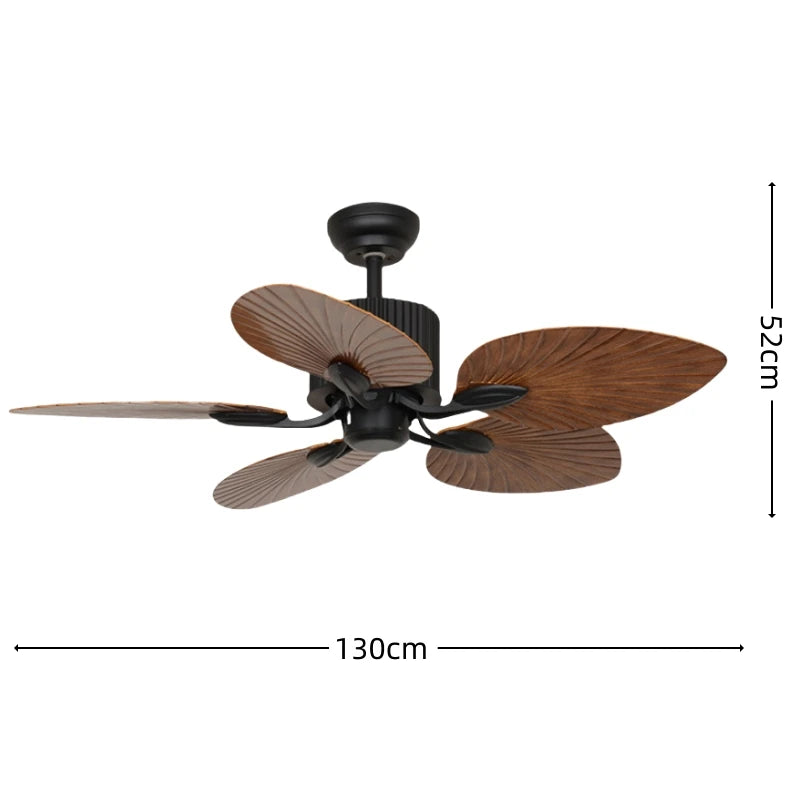 Retro Ceiling Fan with Wooden Blades and Integrated Light