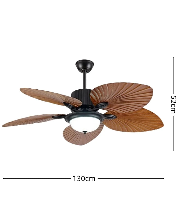 Retro Ceiling Fan with Wooden Blades and Integrated Light