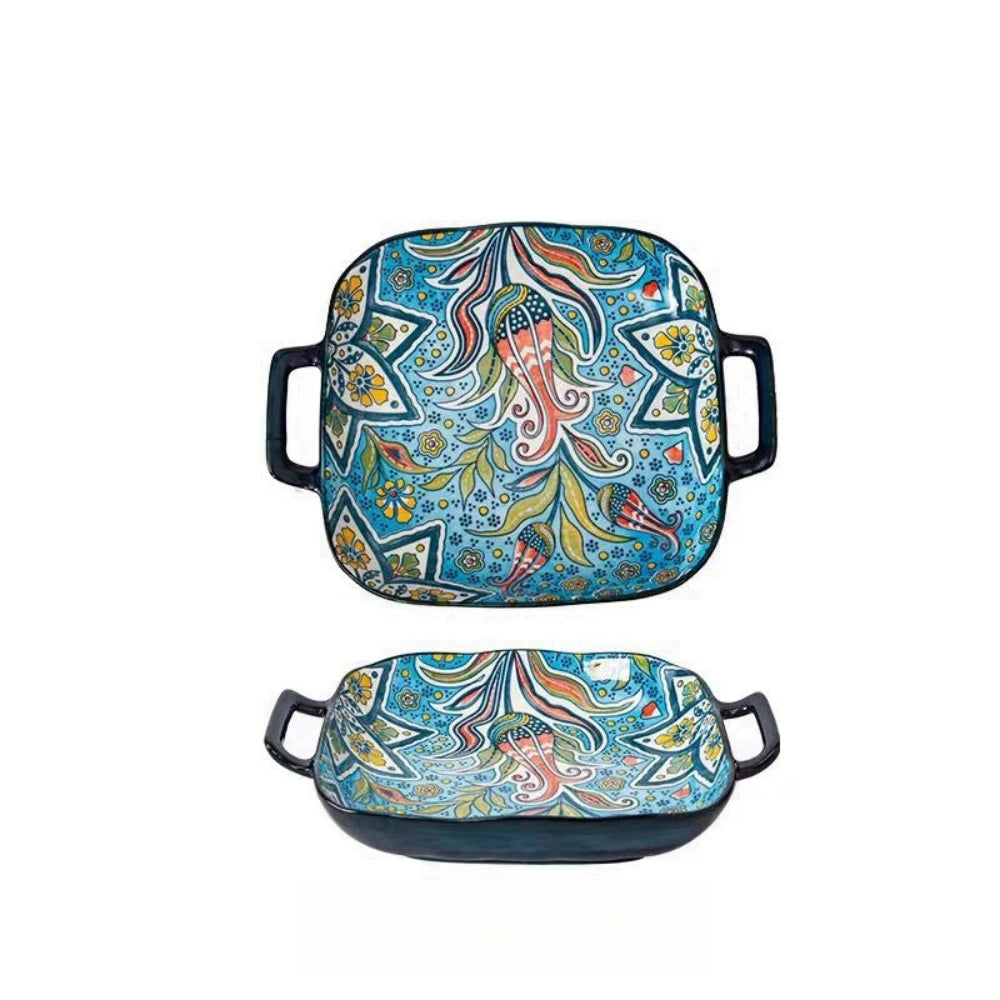 Colorful Ceramic Serving Dishes with Handles