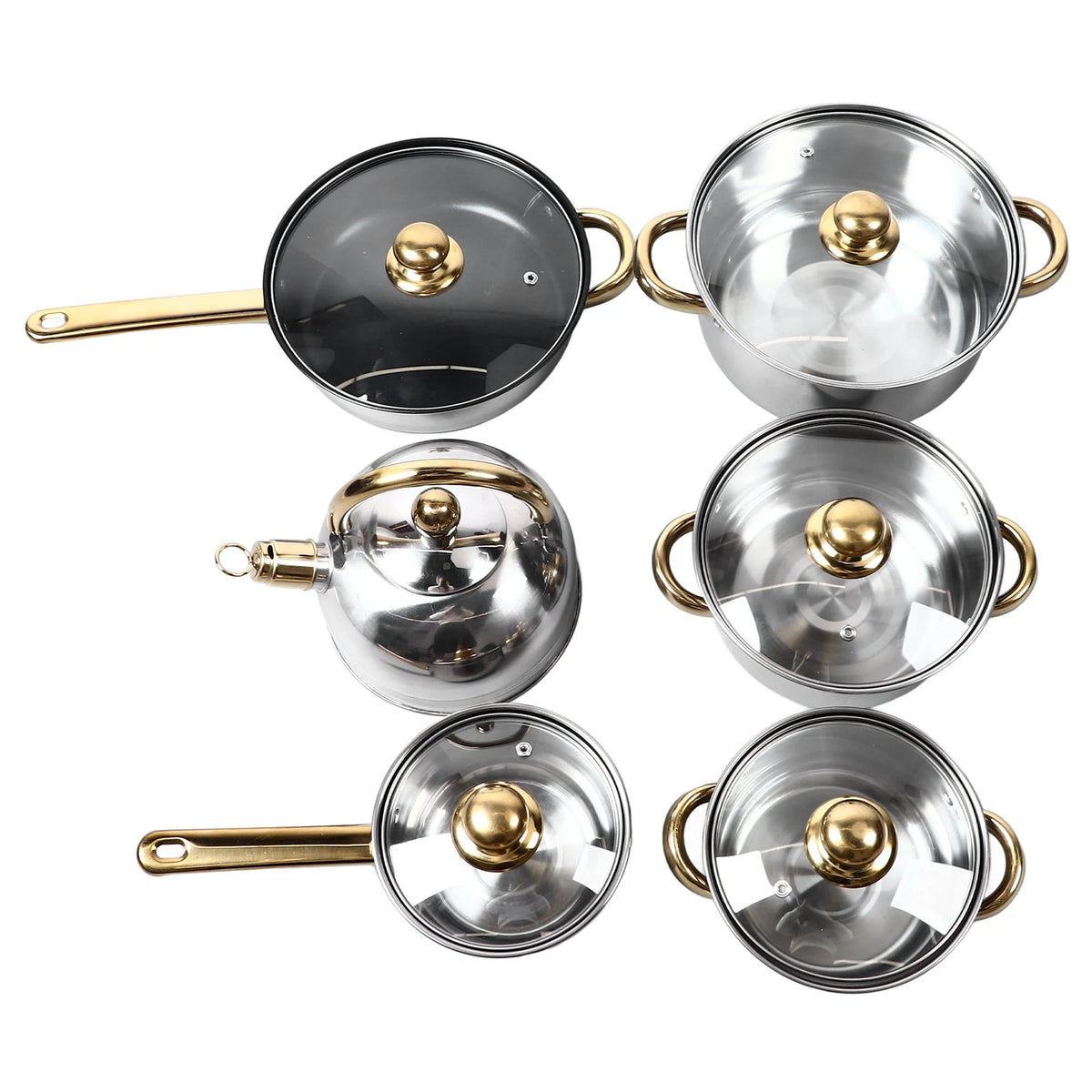 Stainless Steel Cookware Set with Gold Handles